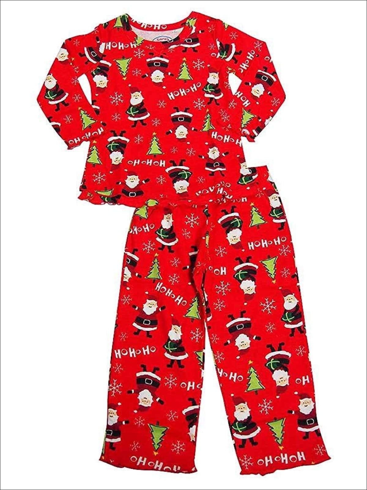 Saras Prints Little Girls Long Sleeve HoHoHo Santa Ruffle Pajamas