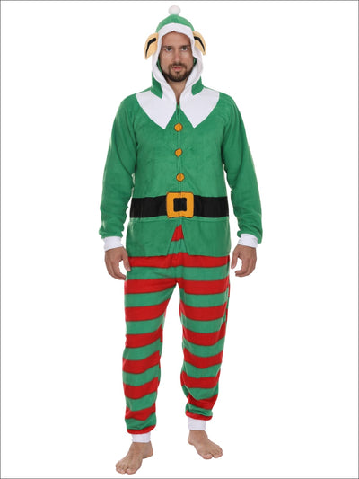 Secret Santa Mens Elf Hooded Christmas Onesie Union Suit Pajama - S/M / Green
