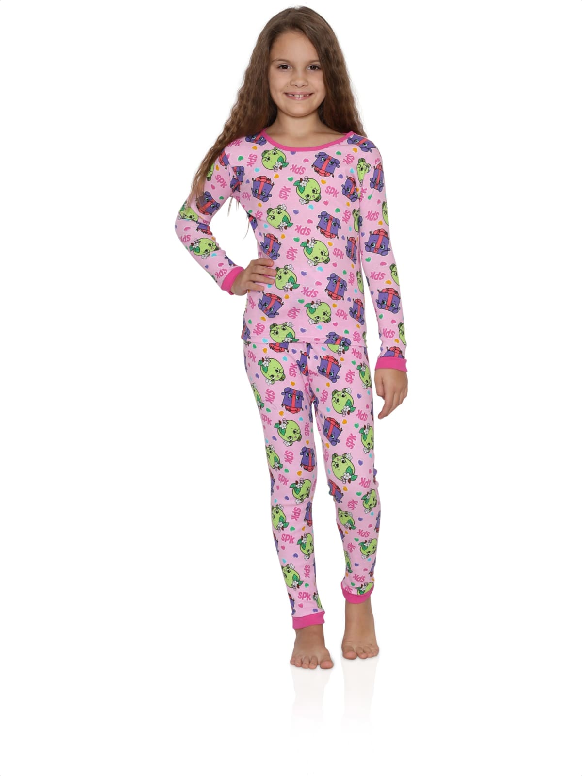 Shopkins Big Girls Cotton Pajama-4-Piece Set Pinkberry