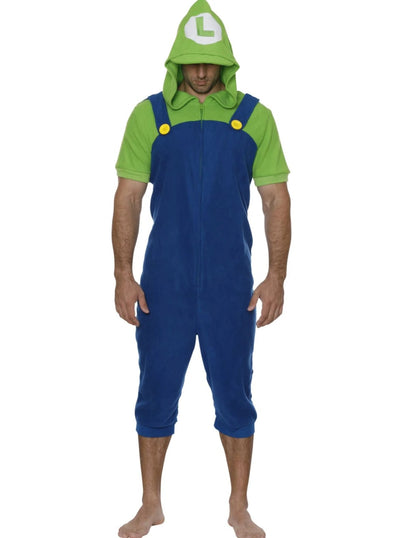 Super Mario Bros. Mens Luigi Onesie Union Suit Pajama Costume - L/XL / Green & Blue