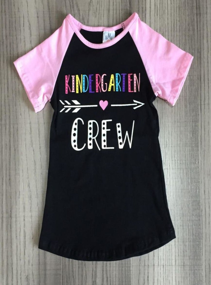 Girls "Kindergarten Crew" Rainbow Raglan Top