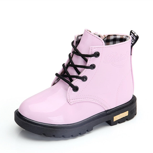 Girls Patent Synthetic Leather Dr. Martens Inspired Combat Boots By Liv and Mia