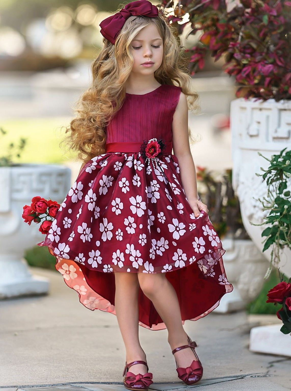 Girls Sleeveless Hi-Low Floral Holiday Dress