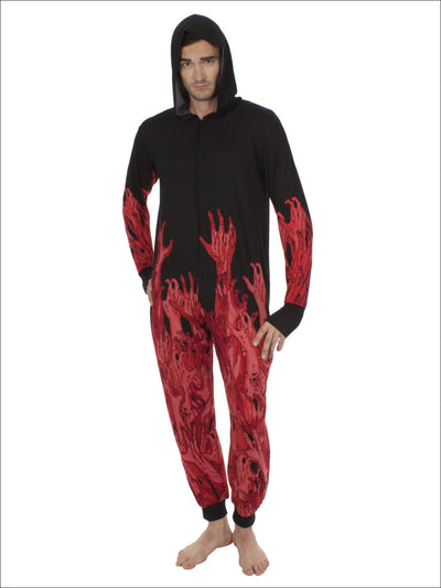 Walking Dead Mens Union Suit Hooded Onesie Pajama Costume - M / Black