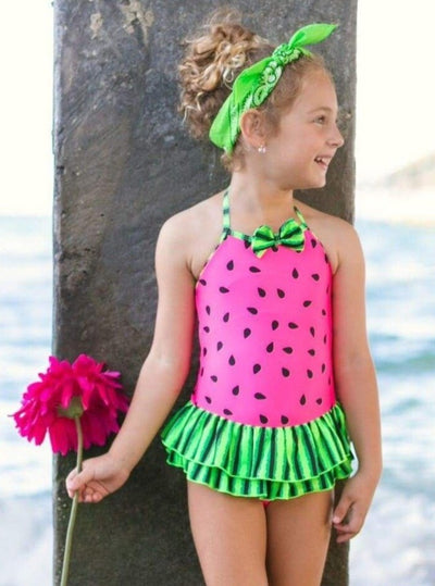 Watermelon Print Skirted One Piece Swimsuit - Girls One Piece Swimsuit