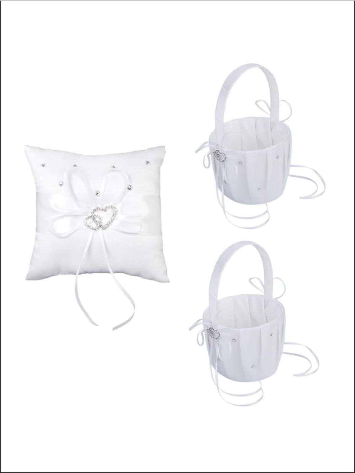 White Flower Girl Basket and Ring Pillow ( set 2 pcs) - Wedding Basket and Ring Pillow
