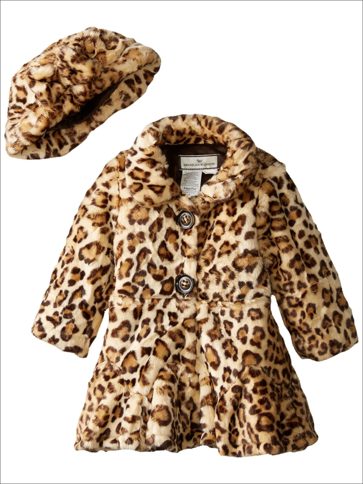 Girls Little Leopard Faux Fur Coat and Hat Set - Girls Jacket
