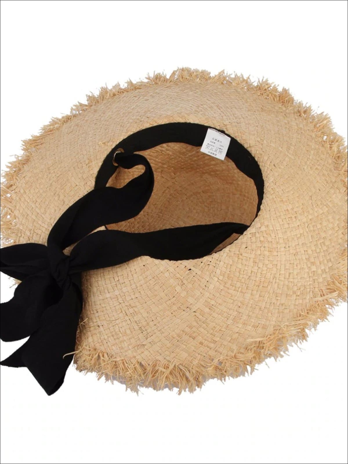 Womens Black Lace Tie Frayed Straw Hat - Womens Accessories