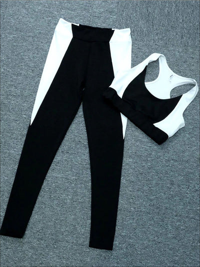 Womens Black & White Sports Bra & Leggings Set - Womens Activewear