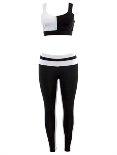 Womens Black & White Two Piece Activewear Set - Womens Activewear
