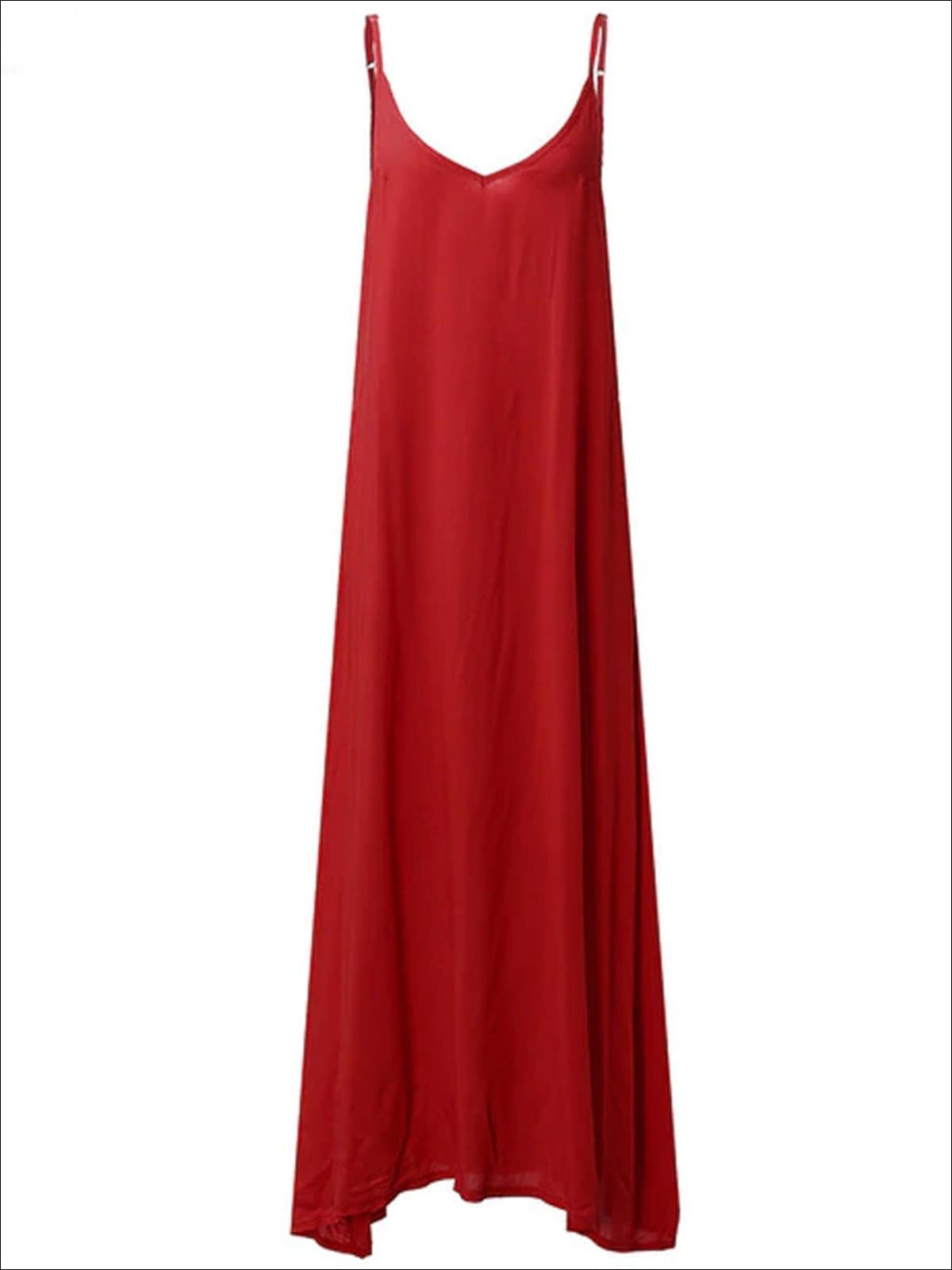 Womens Boho Loose Maxi Dress With Side Pockets - Red / S - Womens Dresses