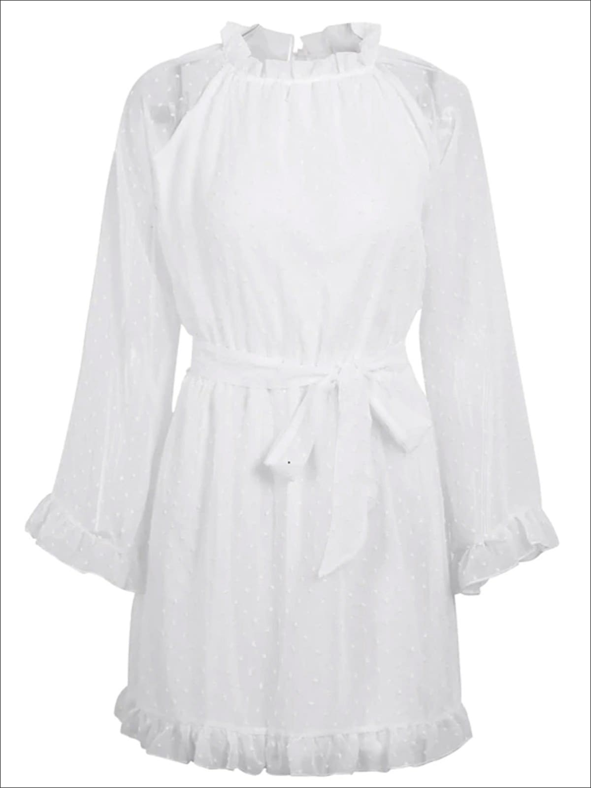 Womens Bow Tie Knot Backless Ruffled Mesh Dress - White / S - Womens Dresses