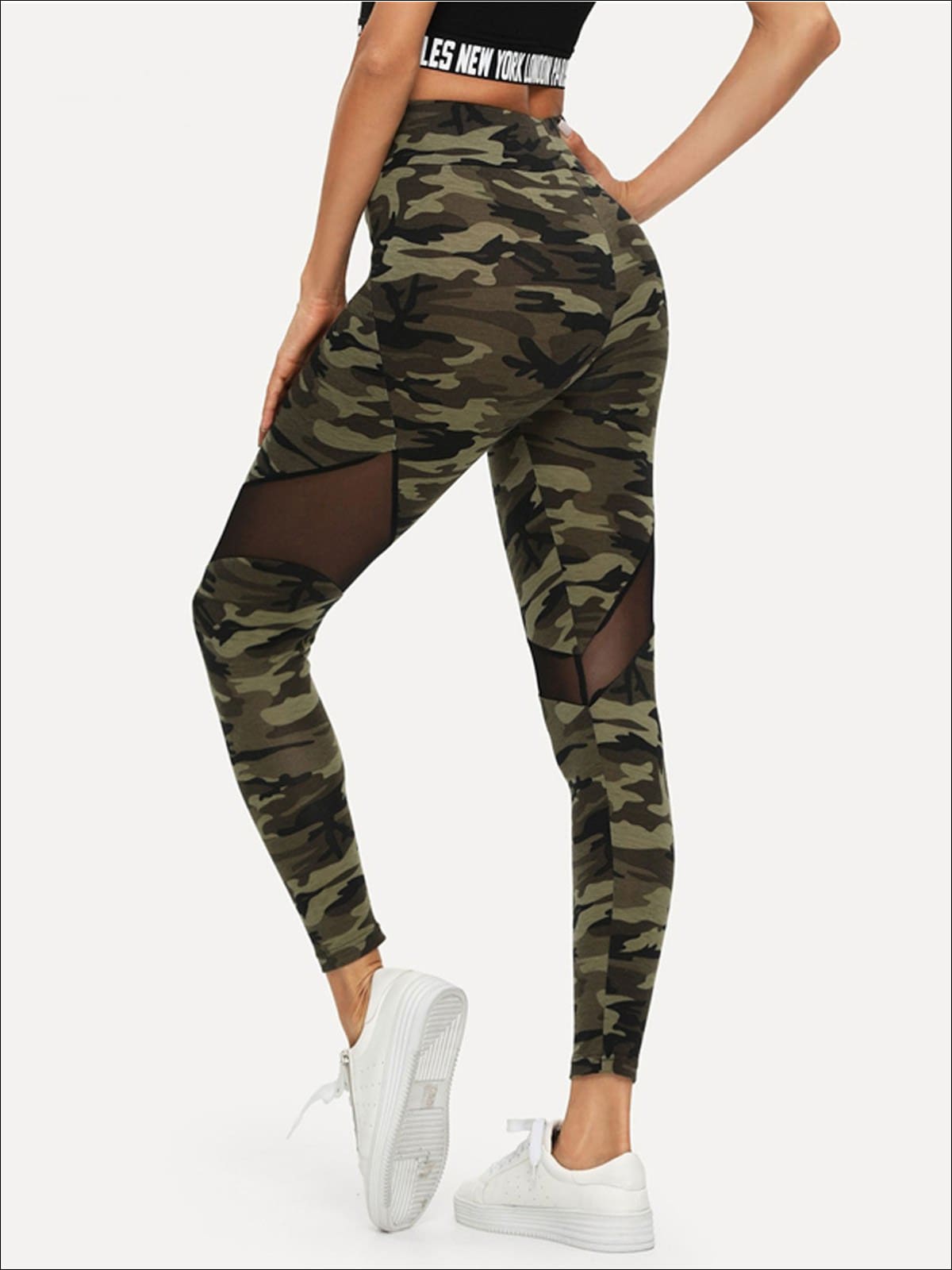 Womens Camouflage Mesh Fashion Athleisure Leggings - Womens Bottoms