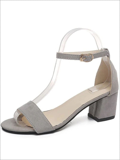 Womens Casual Ankle Strap Block Heel Sandals - Gray / 5 - Womens Sandals