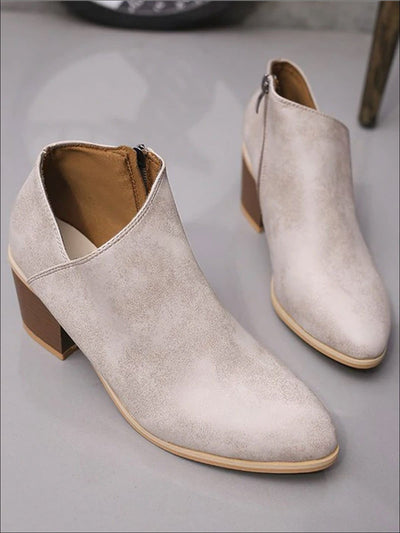 Womens Casual Block Mid Heels Retro Ankle Boots - Womens Boots