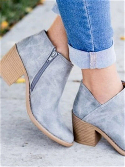 Womens Casual Block Mid Heels Retro Ankle Boots - Blue / 35 - Womens Boots