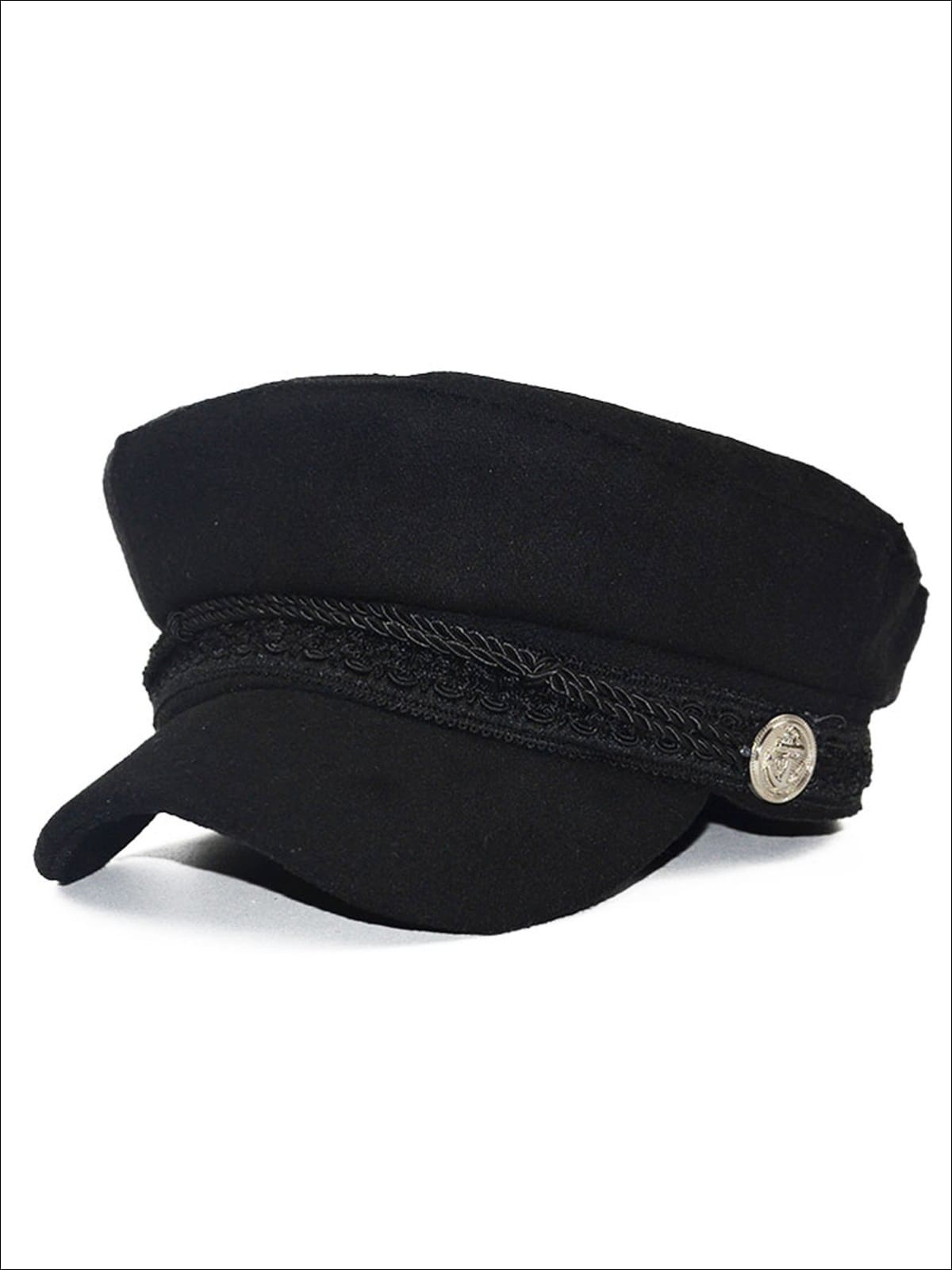 Womens Casual Braided Military Cap - Black - Womens Hats