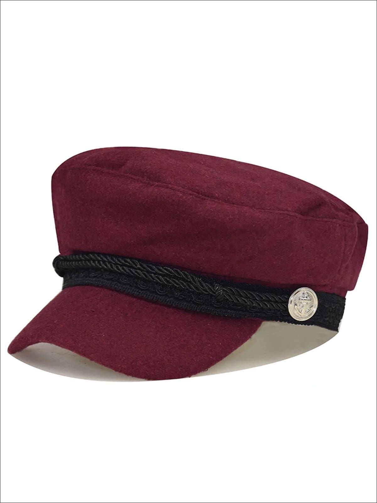 Womens Casual Braided Military Cap - Burgundy - Womens Hats