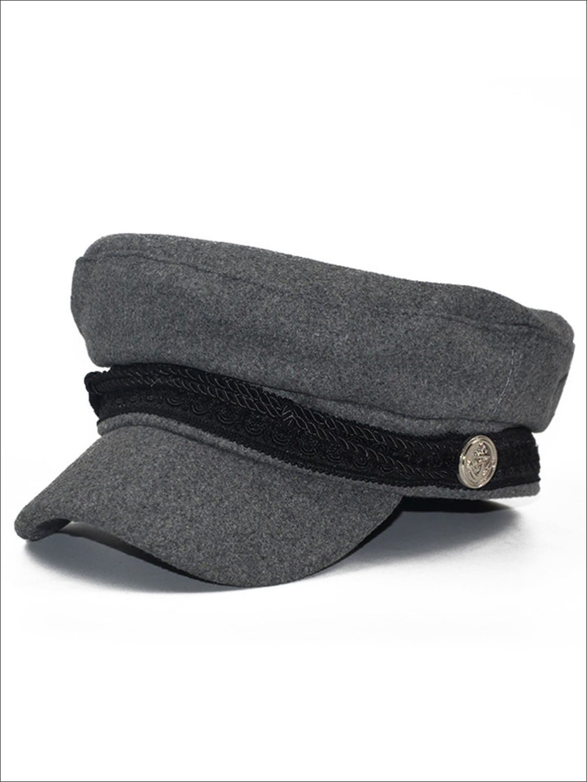 Womens Casual Braided Military Cap - Grey - Womens Hats