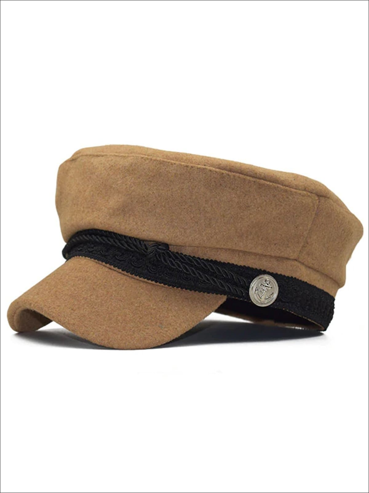 Womens Casual Braided Military Cap - Khaki - Womens Hats
