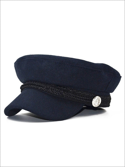 Womens Casual Braided Military Cap - Navy - Womens Hats