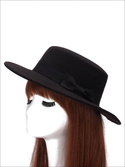 Womens Casual Cashmere Bow Tie Fedora Hat ( 6 Color Options) - Black - Womens Hats