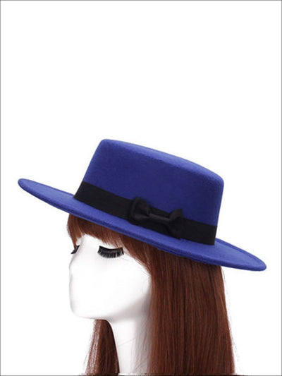 Womens Casual Cashmere Bow Tie Fedora Hat ( 6 Color Options) - Blue - Womens Hats