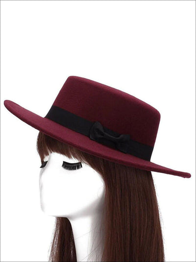 Womens Casual Cashmere Bow Tie Fedora Hat ( 6 Color Options) - Burgundy - Womens Hats