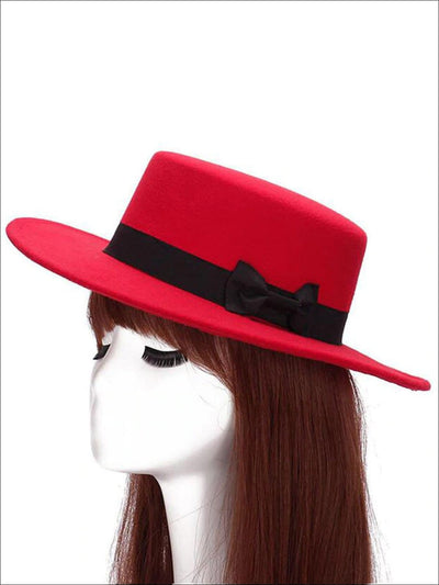 Womens Casual Cashmere Bow Tie Fedora Hat ( 6 Color Options) - Red - Womens Hats