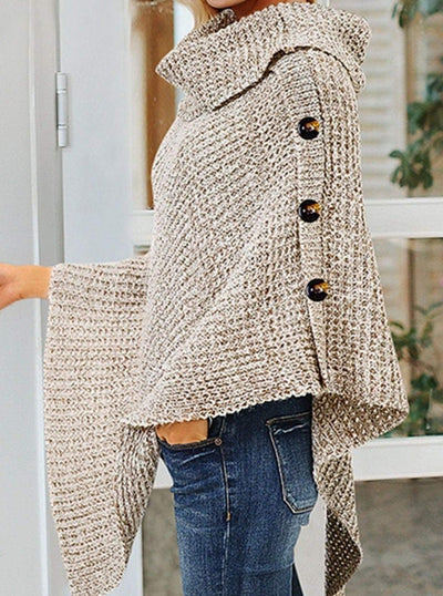 Womens Casual Knit Button Embellished Cloak Sweater - Womens Fall Sweaters