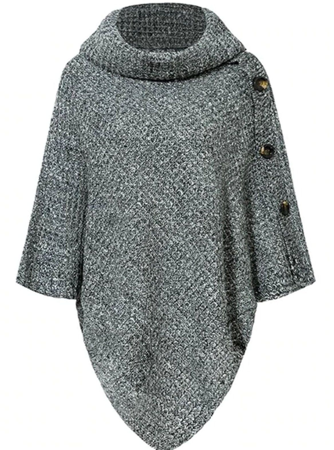 Womens Casual Knit Button Embellished Cloak Sweater - Dark Grey / One Size - Womens Fall Sweaters