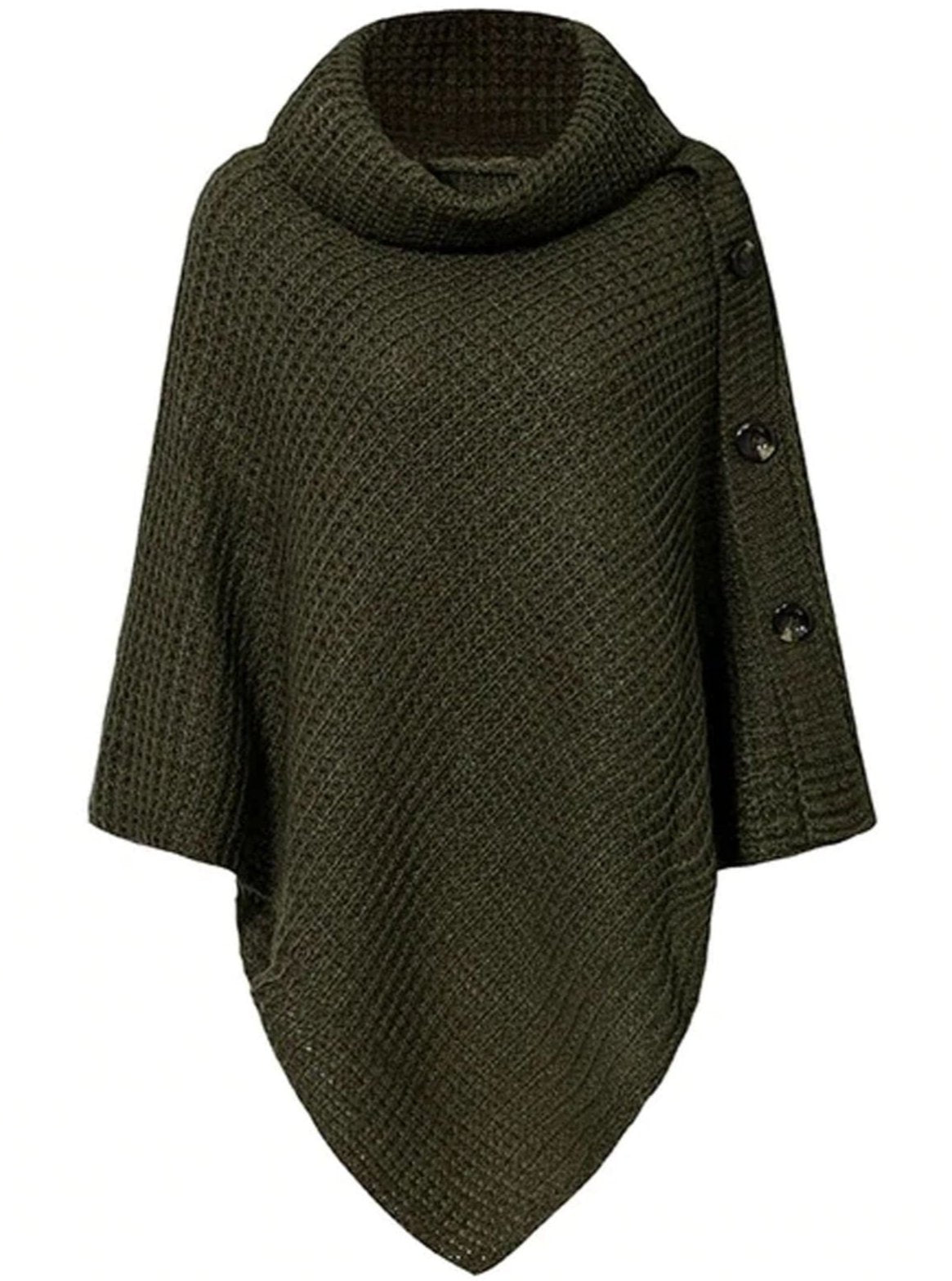 Womens Casual Knit Button Embellished Cloak Sweater - Green / One Size - Womens Fall Sweaters