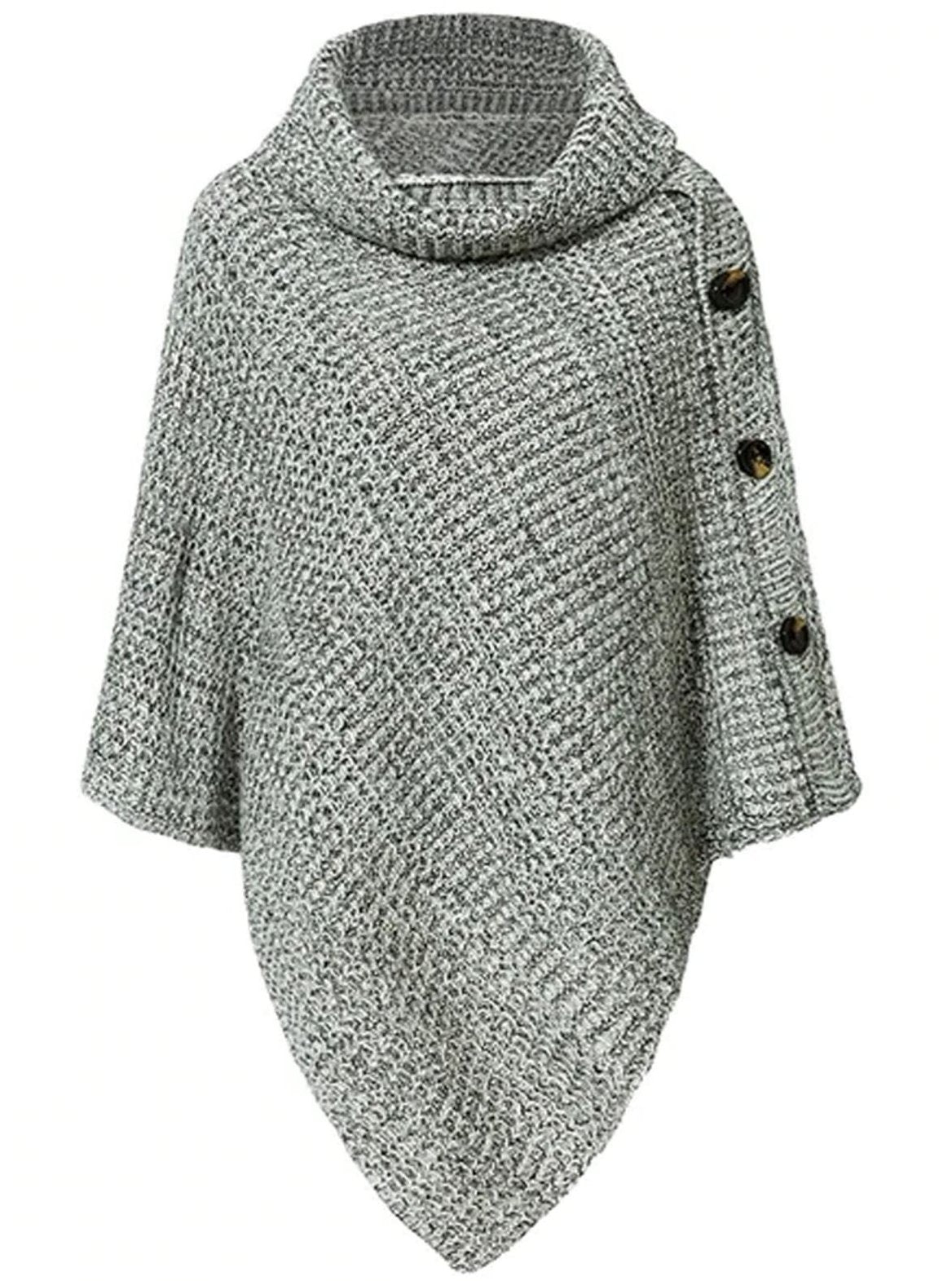Womens Casual Knit Button Embellished Cloak Sweater - Light Grey / One Size - Womens Fall Sweaters