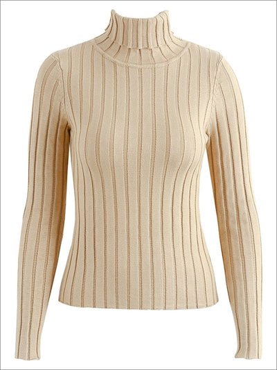 Womens Casual Knit Turtleneck Long Sleeve Sweater - Brown / S/M - Womens Fall Sweaters