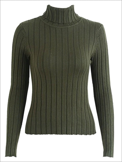 Womens Casual Knit Turtleneck Long Sleeve Sweater - Green / S/M - Womens Fall Sweaters