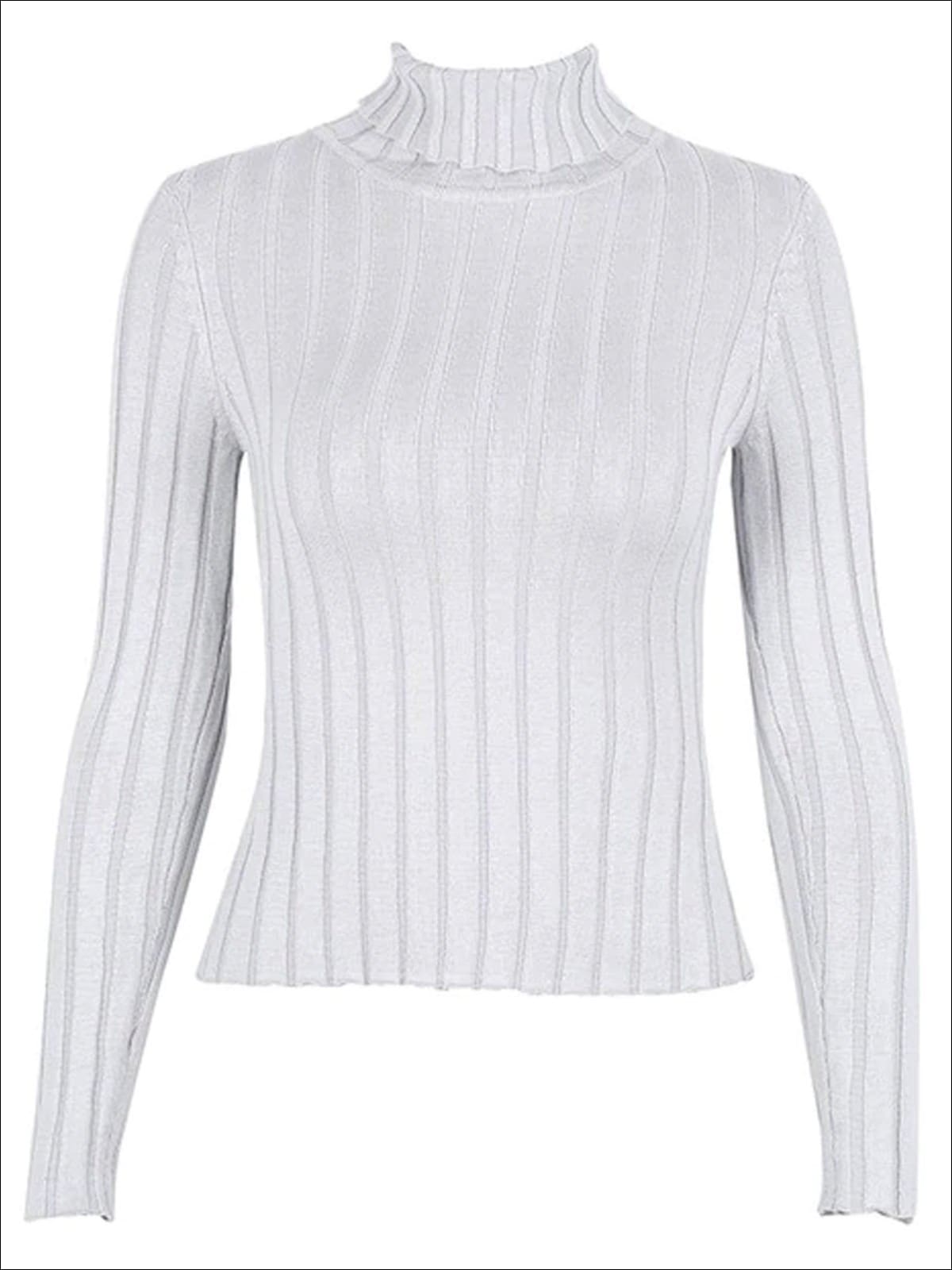 Womens Casual Knit Turtleneck Long Sleeve Sweater - Grey / S/M - Womens Fall Sweaters