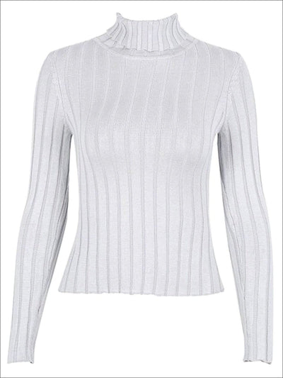 Womens Casual Knit Turtleneck Long Sleeve Sweater - Grey / S/M - Womens Fall Sweaters