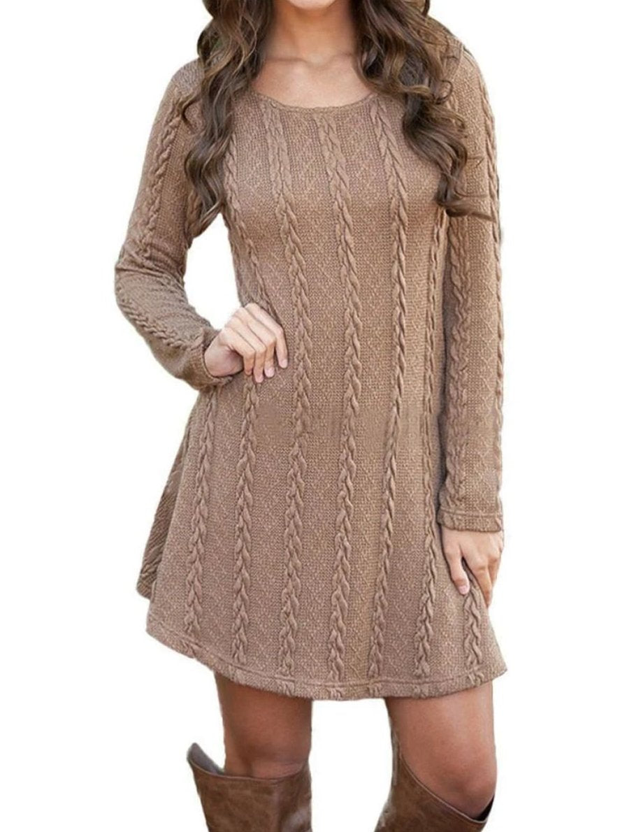 Womens Casual Long Sleeve Sweater Dress - Brown / S - Womens Fall Dresses