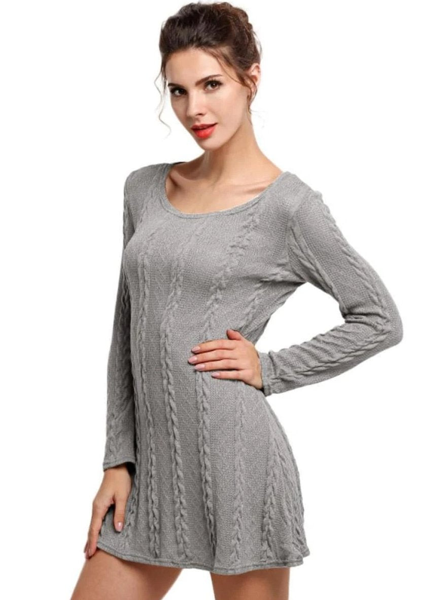 Womens Casual Long Sleeve Sweater Dress - Gray / S - Womens Fall Dresses
