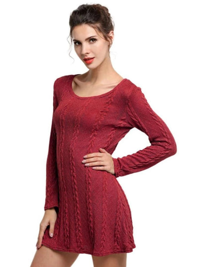 Womens Casual Long Sleeve Sweater Dress - Red / S - Womens Fall Dresses