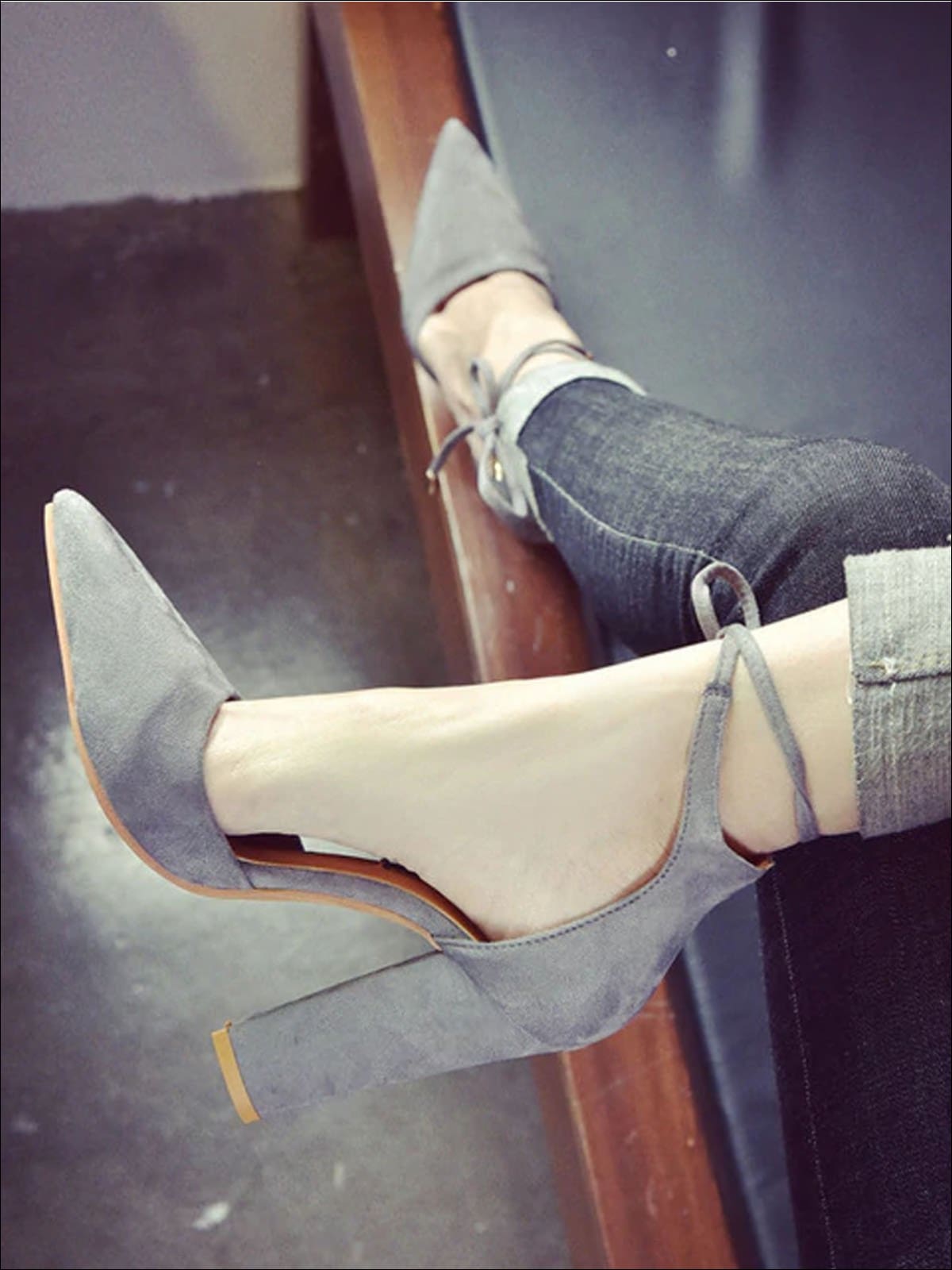 Womens Casual Pointed Toe Ankle Strap Heels (5 Color options) - Grey / 4 - Womens Shoes