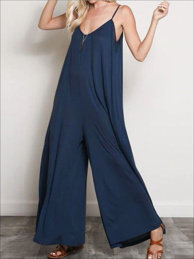 Womens Casual V-Neck Sleeveless Oversized Jumpsuit - Womens Jumpsuits