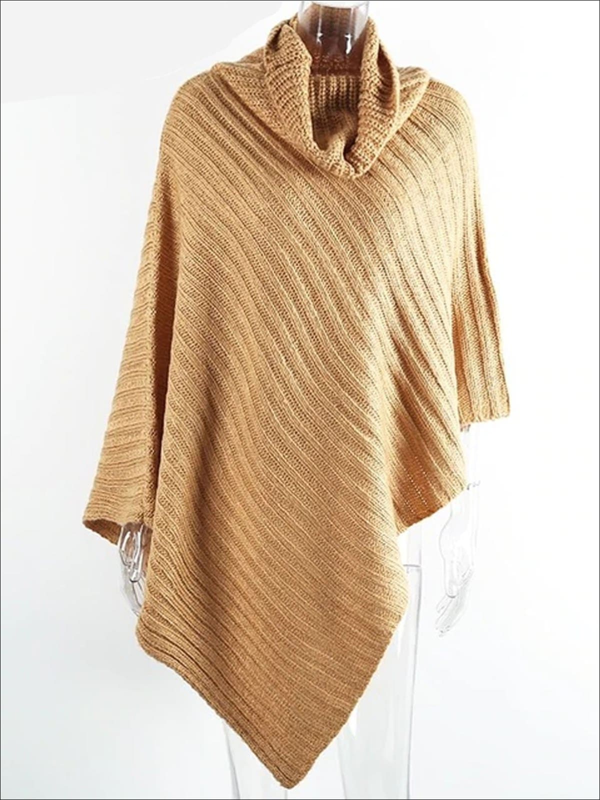 Womens Classic Knit Asymmetrical Poncho Sweater - Brown / One Size - Womens Fall Sweaters