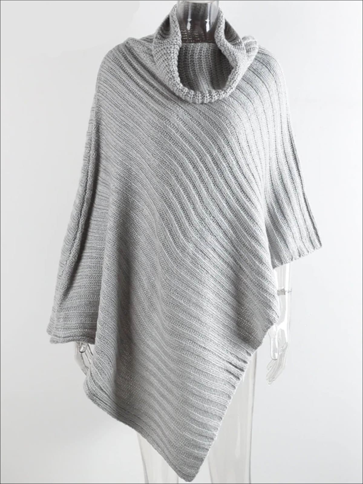 Womens Classic Knit Asymmetrical Poncho Sweater - Grey / One Size - Womens Fall Sweaters