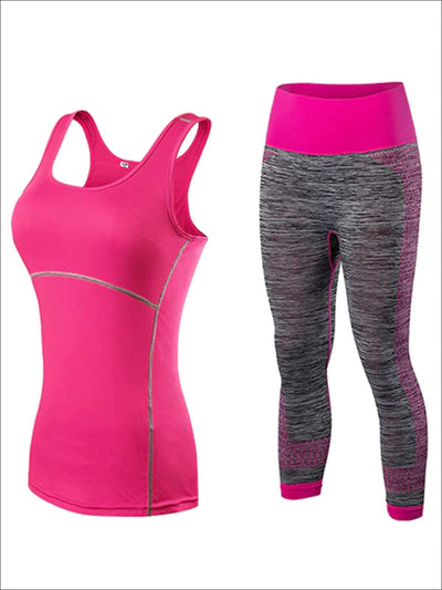 Womens Contrast Stitch Racerback Marled Capri Leggings Set - Pink / S - Womens Activewear