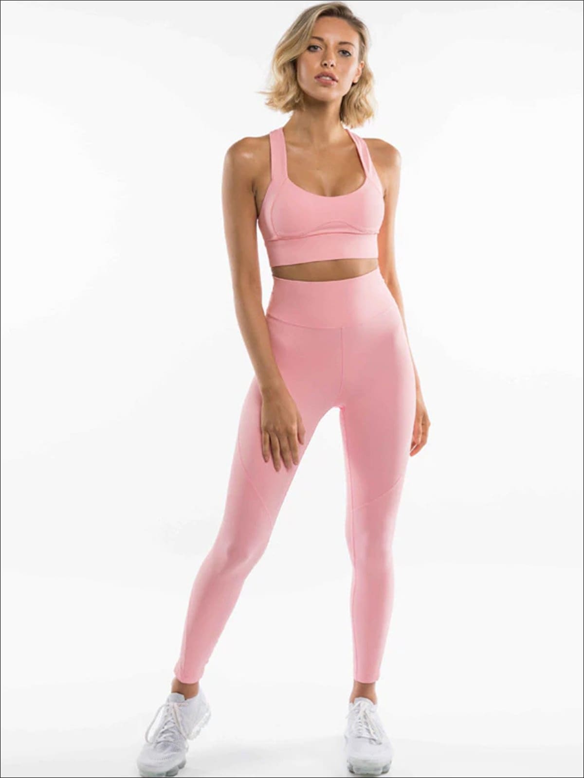 Womens Cut-Out Back Detail Sports Bra & High-Rise Leggings Set - Pink / S - Womens Activewear