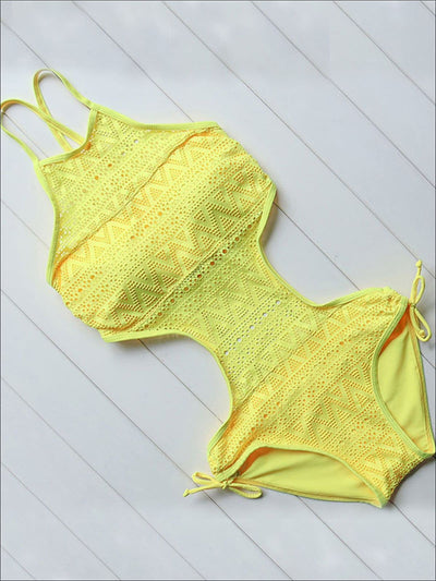 Womens Cut Out Halter Strap One Piece Swimsuit - Yellow / S - Womens Swimsuit