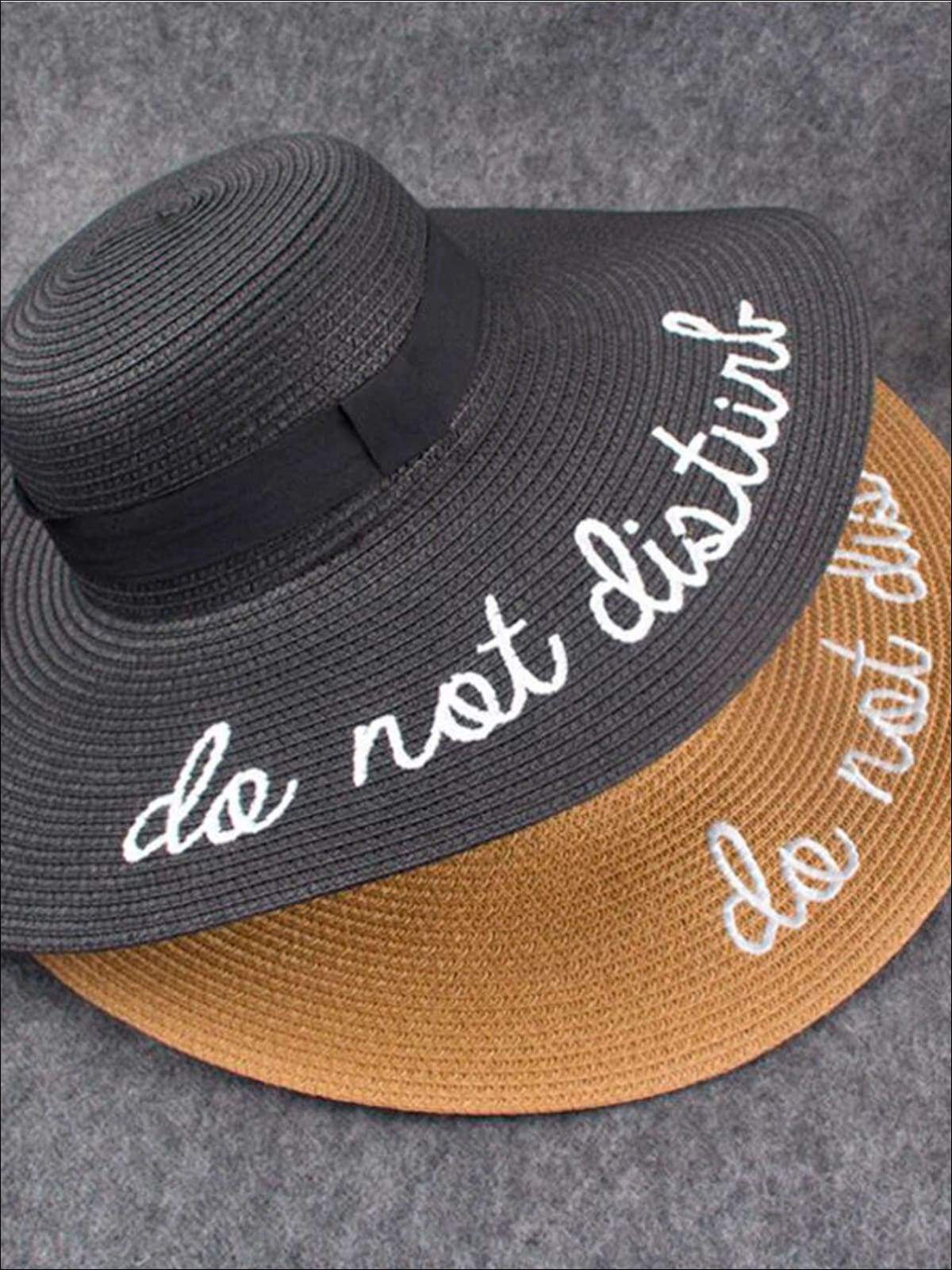 Womens Do Not Disturb Embroidered Straw Beach Hat - Womens Accessories
