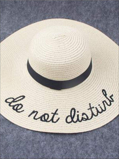 Womens Do Not Disturb Embroidered Straw Beach Hat - Beige - Womens Accessories