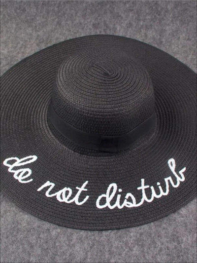 Womens Do Not Disturb Embroidered Straw Beach Hat - Black - Womens Accessories